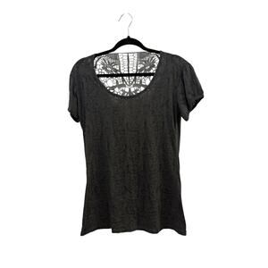 Dark Grey Burnout T-shirt With Crotchet Details on Back Whimsy Goth No Tags